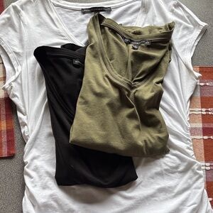 White House Black Market Short Sleeve Tees ruched sides- White, Black, Olive.